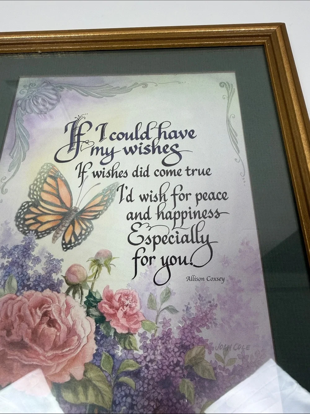 Vintage Framed Inspirational Butterfly Floral Wall Art Gold Frame Made in USA